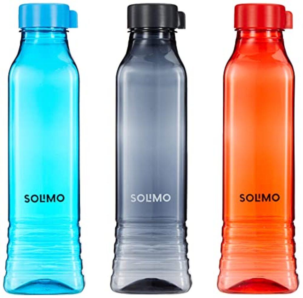 Amazon Brand - Solimo Premium Plastic Water Bottle Set | Square Body | Set of 3 |Multi Color | 1000 ml