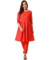 EthnicJunction Women’s Cotton Foil Print A-Line Kurta and Pant Set (A8-Nora-Red_XL_Red)