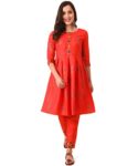 EthnicJunction Women’s Cotton Foil Print A-Line Kurta and Pant Set (A8-Nora-Red_XL_Red)