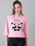 Home KOTTY Printed Women Round Neck Pink T-Shirt