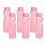 MILTON Delta Plastic Water Bottle Set of 6, 1000 ml Each, Pink | Sports | Gym | Home | Kitchen | Travel Bottle | Hiking | Treking | Reusable