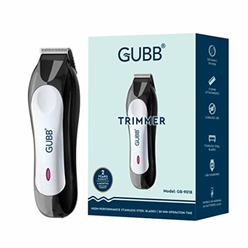 GUBB GB-9018 Instant Skin Beard Trimmer - 360 Degrees Rotating Blades With 5 Level Settings, Durable, Cordless & Handy With USB Charging, Charing Indicator, Hassle Free, No Skin Irritation