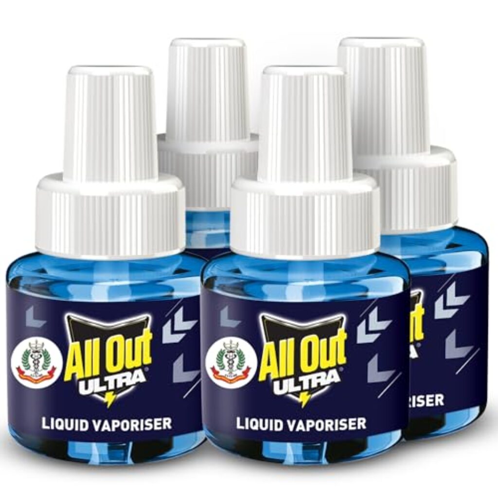 All Out Ultra Liquid Vaporizer, 4 Refills (45ml) | Kills Dengue, Malaria & Chikungunya Spreading Mosquitoes | India's Only Mosquito Killer Brand Recommended by Indian Medical Association