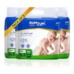Bumtum Baby Diaper Pants, Newborn Size 180 Count, Double Layer Leakage Protection Infused with Aloe Vera, Cottony Soft High Absorb Technology