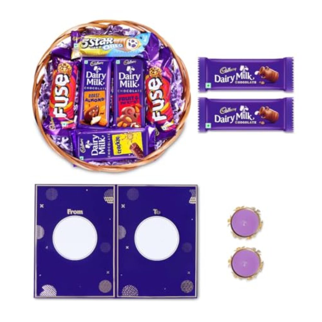 Cadbury Diwali Treats Chocolate & Biscuit Gift Basket With Diya and Greeting Card, 340 g