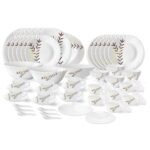 Larah by Borosil Oak Fluted Series Opalware Dinner Set | 66 Pieces for Family of 6 | Microwave & Dishwasher Safe | Bone-Ash Free | Crockery Set for Dining & Gifting | Plates & Bowls | White