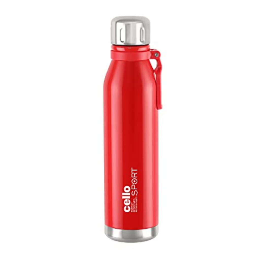 Cello Bentley Stainless Steel Flask, 600ml, Red | 24 Hours Hot and Cold Thermoflask | Leak Proof & Screw Top Lid | Ideal for Office, Gym, Home, Kitchen, Hiking, Trekking, Travel Bottle