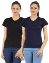 Ap’pulse Women’s T-Shirt (Pack of 2) (AP-WM-VN-1154-CMBT_RBLUE_LILAC-S_Navy Blue & Black_Small)