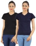 Ap’pulse Women’s T-Shirt (Pack of 2) (AP-WM-VN-1154-CMBT_RBLUE_LILAC-S_Navy Blue & Black_Small)