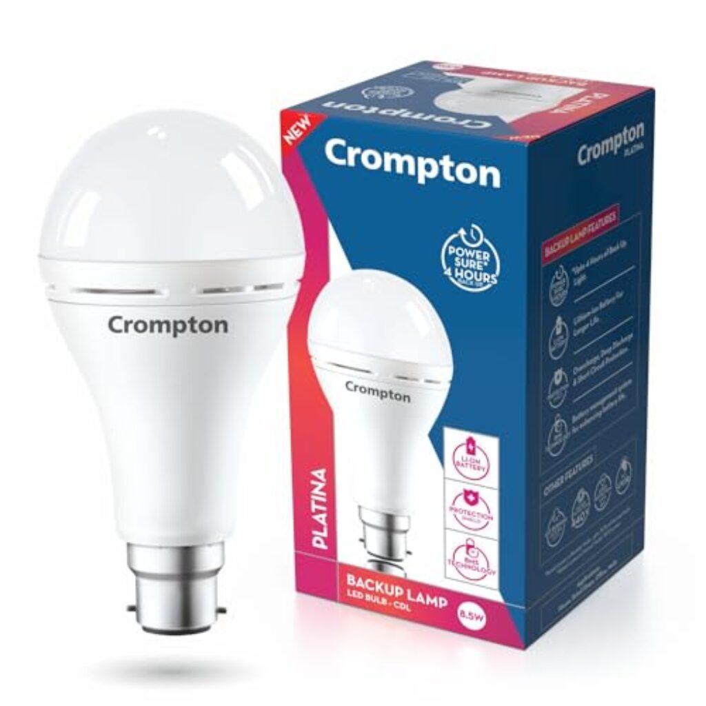 Crompton 8.5W Emergency LED Bulb | Backup Lamp | Inverter Bulb for home, with upto 4 Hours battery back up | Over charging Protection | BMS Technology | Cool Day Light (6500K) | Pack of 1