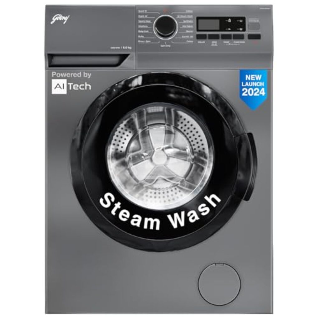 Godrej 6 Kg Eco-Wash With Steam Wash Fully-Automatic Front Load Washing Machine (2024 Model, WFEON ARG 6010 5.0)