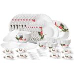 Larah by Borosil Stargazer Fluted Series Opalware Dinner Set | 66 Pieces for Family of 6 | Microwave & Dishwasher Safe | Bone-Ash Free | Crockery Set for Dining & Gifting | Plates & Bowls | White