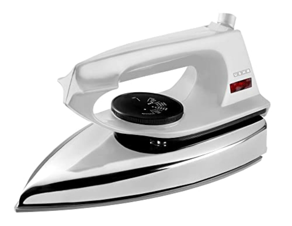 USHA Aluminium Ei 2802 1000 Watts Ultra Light Weight Dry Iron With Non-Stick Soleplate (White)