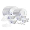 Larah by Borosil Blue Eve Silk Series Opalware Dinner Set | 35 Pieces for Family of 6 | Microwave & Dishwasher Safe | Bone-Ash Free | Crockery Set for Dining & Gifting | Plates & Bowls | White