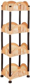 Amazon Brand – Solimo Four-Tier Multipurpose Plastic Rack for Kitchen, Living Room, Bathroom (Convex, Beige and Brown)