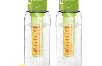 Milton Infuser Pet Water Bottle, 1 Litre Each, Set of 2, Green, Food Grade, Reusable, BPA Free, Recyclable, Leak Proof, Detox, Fruit Infuser