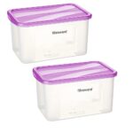 Floraware Plastic Food Safe Multiuse Storage Container, Fridge Storage Container with Lid, BPA Free, 2000ML (Purple, 2)