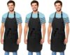 KEDIT ™ -Black Apron Waterproof Home Kitchen Full Size Men Women Kids Unisex With Mirror Pockets Restaurant House Cooking, Cleaning Fish Bar Salon Apron Black Colour Pack Of 3 (K-5)