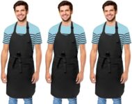 KEDIT ™ -Black Apron Waterproof Home Kitchen Full Size Men Women Kids Unisex With Mirror Pockets Restaurant House Cooking, Cleaning Fish Bar Salon Apron Black Colour Pack Of 3 (K-5)