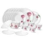 Larah by Borosil Nargis Fluted Series Opalware Dinner Set | 31 Pieces for Family of 6 | Microwave & Dishwasher Safe | Bone-Ash Free | Crockery Set for Dining & Gifting | Plates & Bowls | White