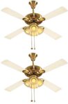 Usha Fontana Orchid 1280mm Ceiling Fan with Decorative Lights (Gold Ivory) Pack of 2