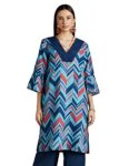 RIVER Women’s Rayon Geometric Regular Kurta (RV-AW22-KR-1028/1_Blue_M)