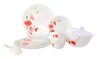 Larah by BOROSIL Red Carnation Opalware Glass Dinner Set (White) – 25 Pieces