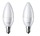 Philips 2.7-Watt 250-lumen Frosted Candle E14 Base (Cool White, Pack of 2) – Decorative, Ambience for Chandeliers, Wall lights, Desk lamps, Floor lamps