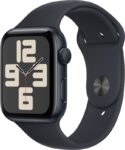 Apple Watch SE GPS 44mm Midnight Aluminium Case with Midnight Sport Band – S/M(Midnight Strap, Free Size)