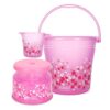 Ratan Plastics 3 Pieces Bathroom Set 1 Frosty Bucket 16L + 1 Frosty Mug 1000ml + Nova Patla 107 Bubble Print – Pink, Standard (ECCPL980043-001)