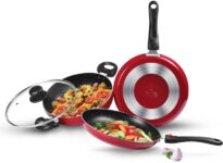 MILTON Pro Cook Kitchen Pride Cookware Set(Fry pan, Kadhai with lid & Tawa 25cm),Maroon Fry Pan 24 cm diameter with Lid 2.5 L capacity(Aluminium, Non-stick)