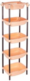 Amazon Brand – Solimo Five-Tier Multipurpose Plastic Rack for Kitchen, Living Room, Bathroom (XL, Beige and Brown)