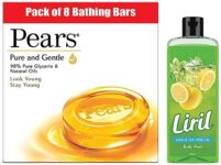 Pears Pure And Gentle Bathing Bar, 125g (Pack Of 8) & Liril Lemon and Tea Tree Oil Body Wash, 250 ml