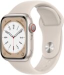 Apple Watch Series 8, 41mm GPS + Cellular ECG app, Temperature sensor, Crash Detection(Starlight Sport Strap, Regular)