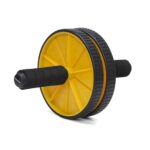Amazon Brand – Symactive Home Gym Dual Anti-Skid Wheel Ab Roller/Blaster for Abdominal Core Exercise for Men & Women (6 MM Safe Knee Mat, Foam Handles, Yellow, Max Wt: 100 Kg)