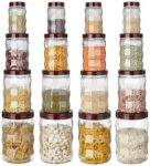 Amazon Brand – Solimo Plastic Storage Container Set (16 pieces, Edge Pattern, Maroon)