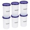 Amazon Brand – Solimo Plastic Slim Storage Container | Airtight | Leakproof | Set Of 6 | 600 Ml Each, Blue