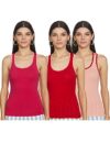 Longies Women’s Racer Back Regular Tank Top (LWRTPO3V001_Red,Peach & Rani XL)