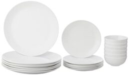 Amazon Brand – Solimo Ceramic 18 Piece Classic Solid Dinner Set | 6 Dinner Plates, 6 Quarter Plates, 6 Serving Bowls, White