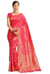EthnicJunction Women’s Kanjeevaram Silk Blend Woven Saree With Blouse Piece (Rani)