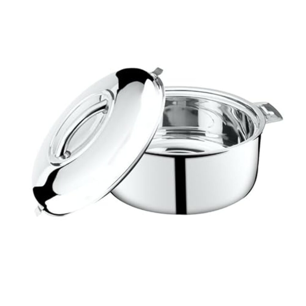 Thangam Stainless Steel Double Walled Hot Pot with Steel Lid Twist Lock- 5000ml | Silver | for Hot Dishes, Rice, Gravy, Hot Box (5 Litre)