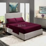 BEVI -100% Cotton 300 TC Super Soft Solid Double King Size Bedsheet for Double Bed with 2 Pillow Cover Size (90″x95″) (Sangira Wine)