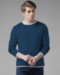 Home AUSK Solid Men Round Neck Dark Blue, White T-Shirt
