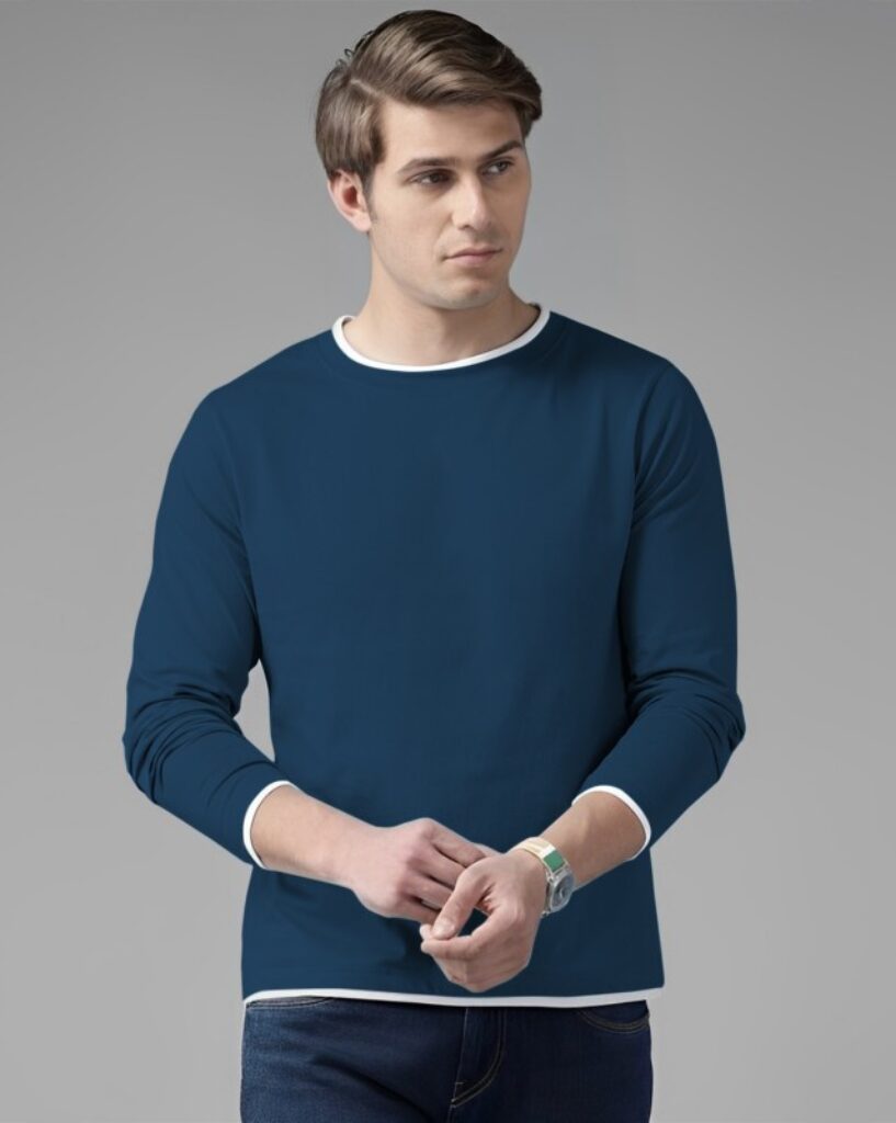 AUSK Solid Men Round Neck Dark Blue, White T-Shirt