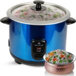 SOLARA Automatic Rice Cooker, Automatic Electric Cooker with Food Steamer, Electric Rice Cooker and Grain Cooker, 500 Watts, Rice Cooker 1.5 litre with Steam & Rinse Basket – Blue