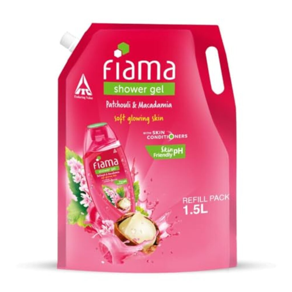 Fiama Body Wash Shower Gel Patchouli & Macadamia, 1.5L Bodywash Refill Value Pouch for Women & Men with Skin Conditioners for Soft, Glowing Skin, Suitable for All Skin Types