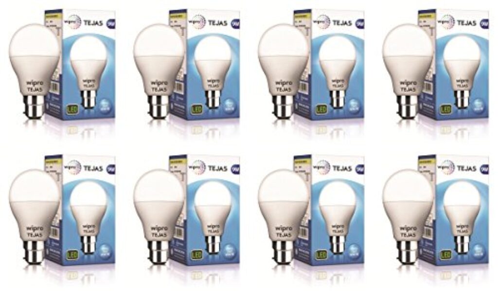 wipro Tejas 9w LED Bulb for Home & Office |B22 LED Bulb Base |Cool Day White Light (6500K) |4Kv Surge Protection |High Voltage Protection |Eco Friendly Energy Efficient | Pack of 8