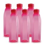 Home CELLO Crystal PET Bottle | Leak proof and Break proof | Perfect for staying hydrated at the school,college, work, gym and outdoor adventures Water Bottle | 1000ml X 6 | Pink