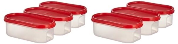 Home Amazon Brand – Solimo Antimicrobial Modular Plastic Storage Containers with Lid (525 ml each) | Stackable | BPA-Free |Microwave Safe | Multipurpose Use for Snacks, Spices, & more(Set of 6) (Light Red)