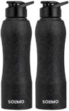 Amazon Brand – Solimo Stainless Steel Water Bottle with Hand Grip and Sipper, Set of 2 | Leak-Proof | BPA Free | 1000 ml (Black)
